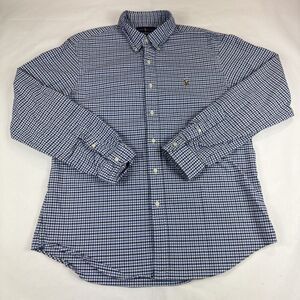 Ralph Lauren Shirt Mens XL Blue Gingham Button Up Long Sleeve Gingham Flesh Pony